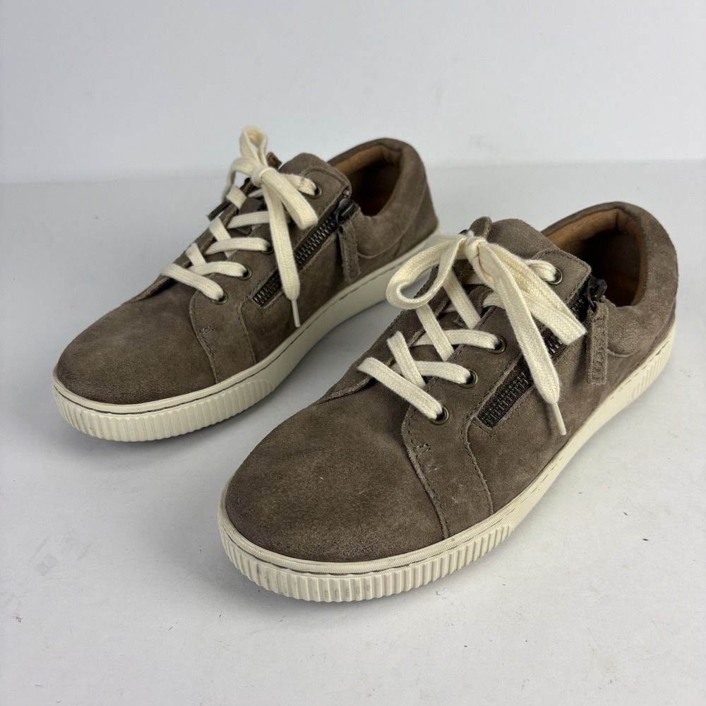 Born Women's Size 10M Taupe Suede Leather Paloma Low Top Zipper Sneaker Shoe